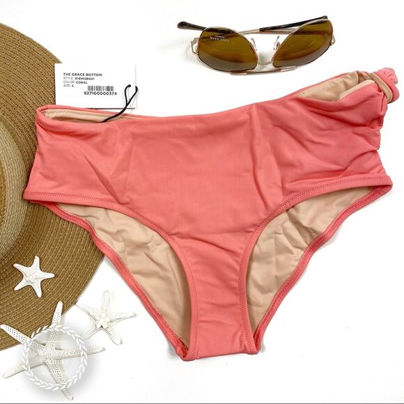 SOLID & STRIPED Grace Full Coverage Side Tie Coral Bikini Swim Bottom - Picture 2 of 9